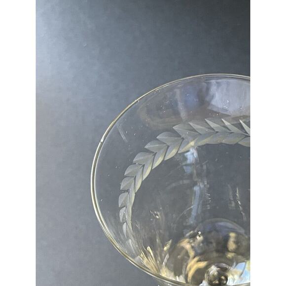 Vintage Floral Vine Etched Crystal Barware Wine Water Cocktail Glasses Set (4) - Picture 2 of 7